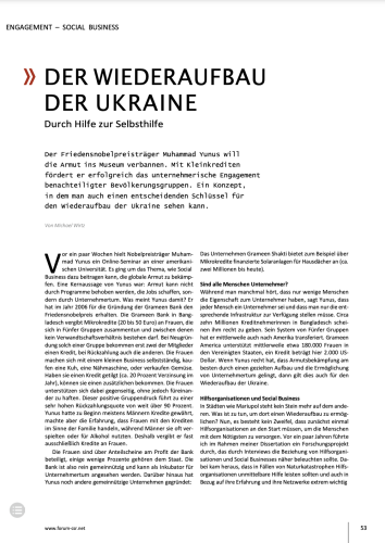 Der Wiederaufbau der Ukraine Durch Hilfe zur Selbsthilfe – Rebuilding Ukraine, Helping people to help themselves